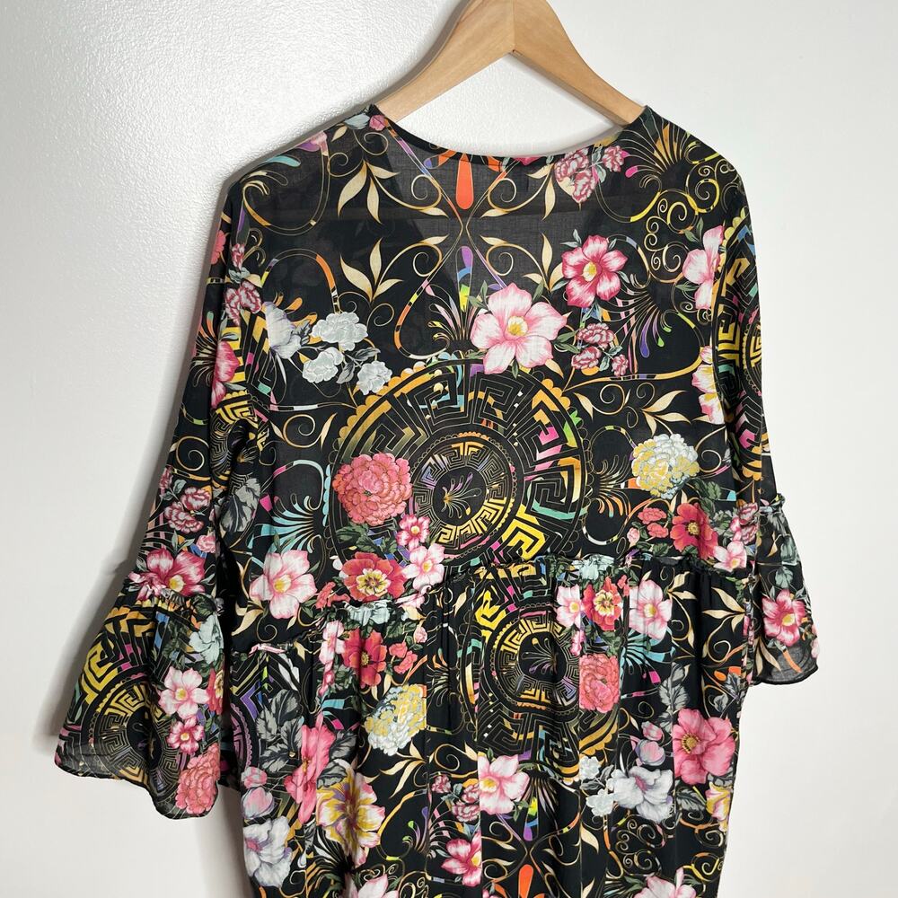 Johnny Was Womens Peace Ruffle Tiered Dress Medium Black Floral V Neck Boho - Picture 10 of 12